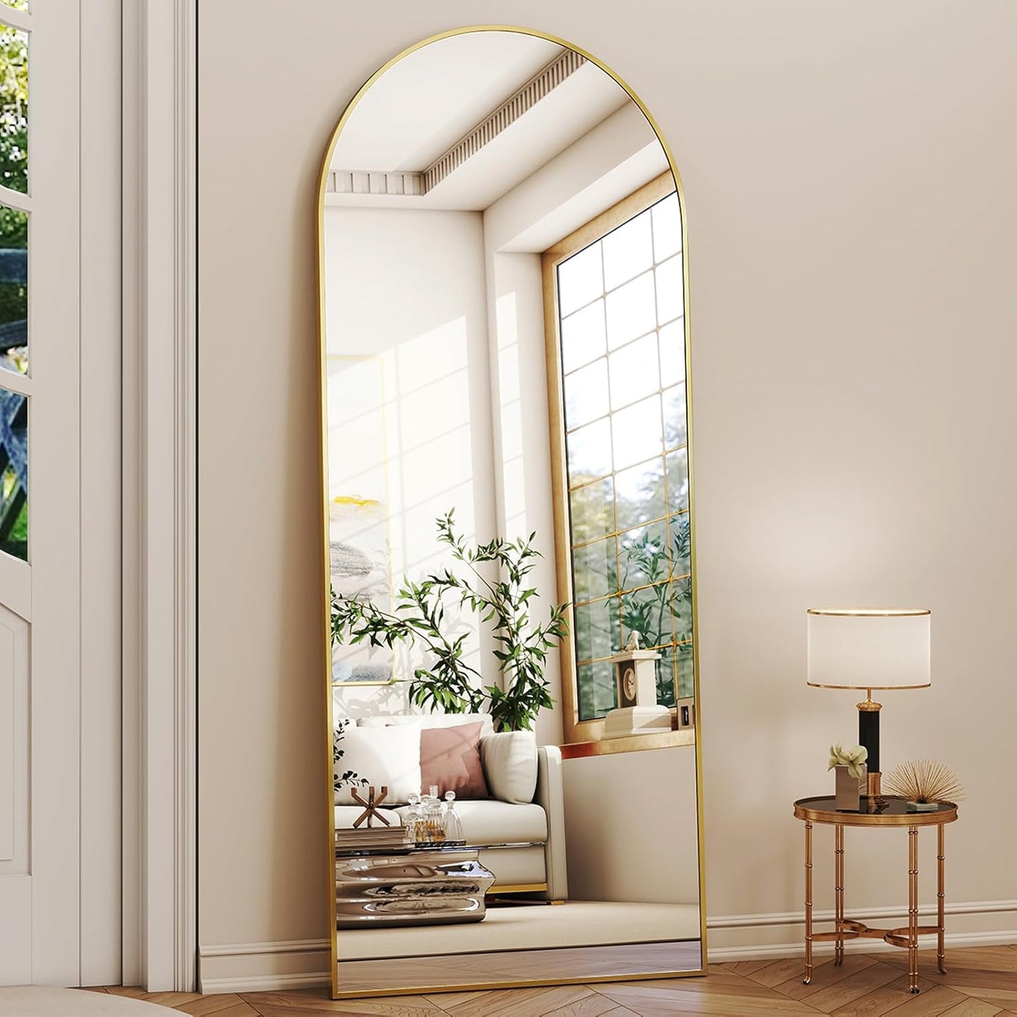 56" X21 Arched Full Length Mirror Floor Mirrors with Aluminum Alloy Frame Free-S
