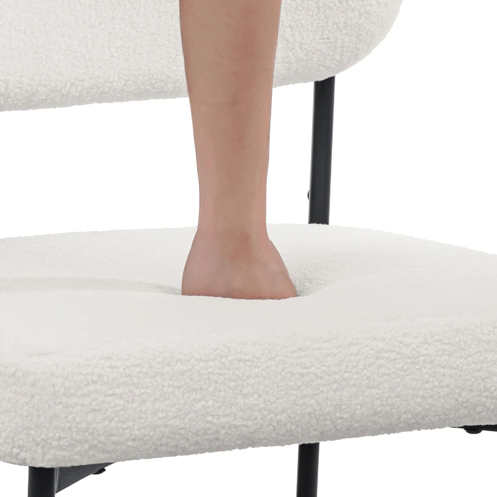 Boucle Dining Chairs Set of 4 Modern Upholstered Kitchen Dining Room Chairs with Backrest & Metal Legs Accent Side Chairs White for Dining Kitchen Living Room Bedroom