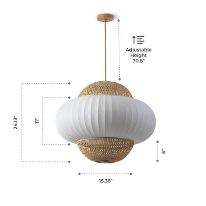 Hikari 60-Watt 4-Light Wood Grain and Natural Pendant Light with Woven Bamboo Shade and Bulb Not Included