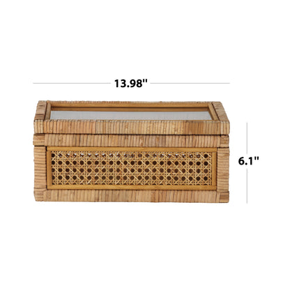 ,  Home Woven Rattan and Glass Decorative Tabletop Box