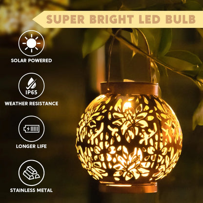 (2 Pack)  2 Pack Bronze Solar Outdoor Hanging Lanterns, Moroccan Lanterns, Metal Decorative Garden Lights