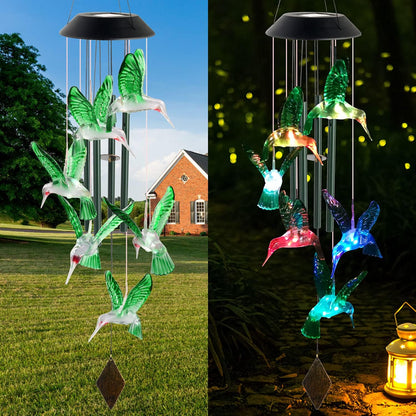 Hummingbird Solar Wind Chimes Outdoor, Father Gift, Birthday Gifts for Mother,Husband,Stepdad,Women,Grandma,Daughter,Aunt,Friend,Wife,Sister. Dad and Mom Gardening Gifts, Yard Decor