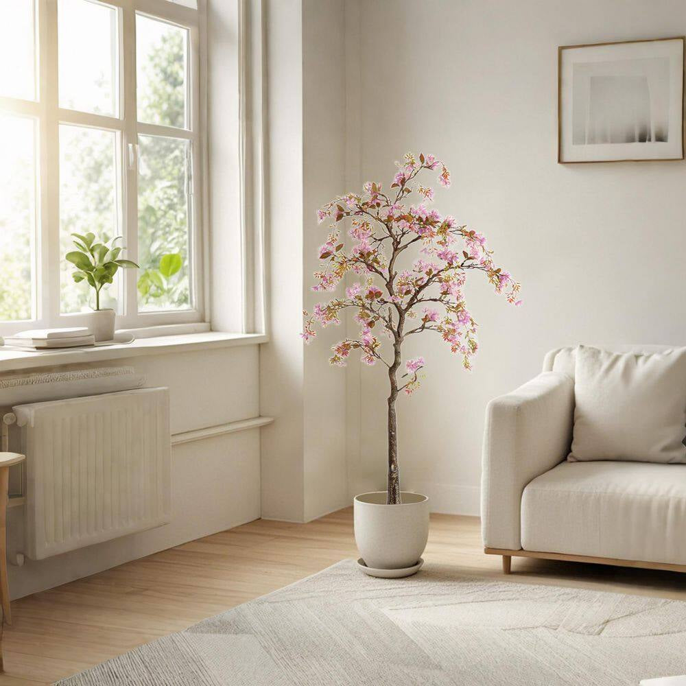 4.6 Ft. Artificial Trees, Realistic Potted Silk Begonia Flower Tree, Faux Artificial Tree in Potted