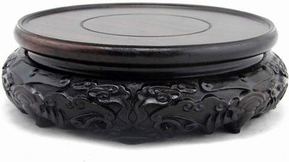 Oriental Luxury round Elm Solid Wood Vase Display Stands Pedestal Base, Bat Pattern 3.9 in Diameter