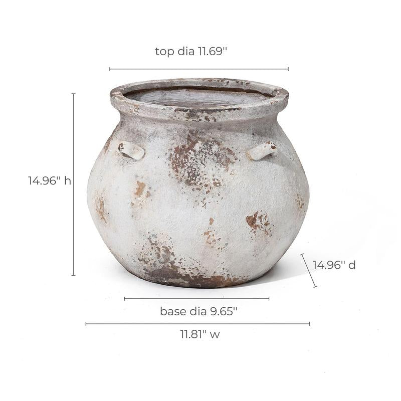 Luxenhome off White Rustic Cauldron Mgo Planterpot