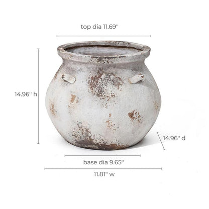 Luxenhome off White Rustic Cauldron Mgo Planterpot