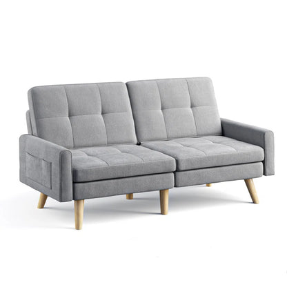 Nazeer 70.9" Futon Loveseat Sofa, Reclining Linen Sofa Bed