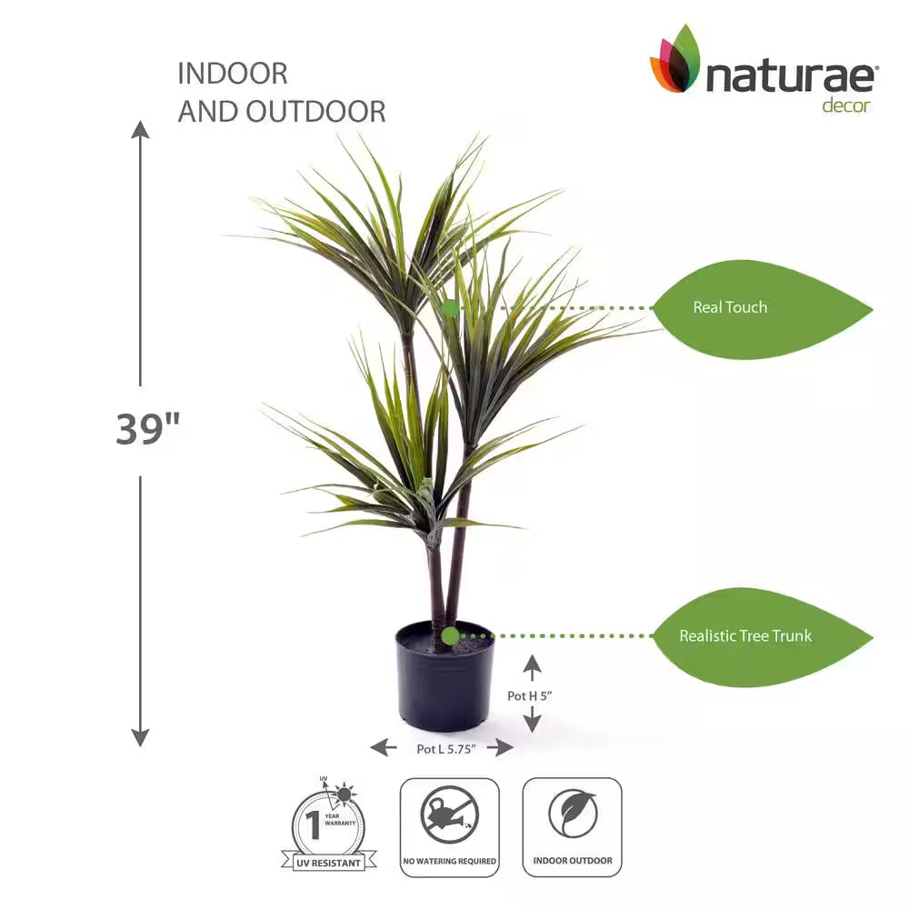 39 In. GREEN Artificial DRACAENA in BLACK PLANTER POT