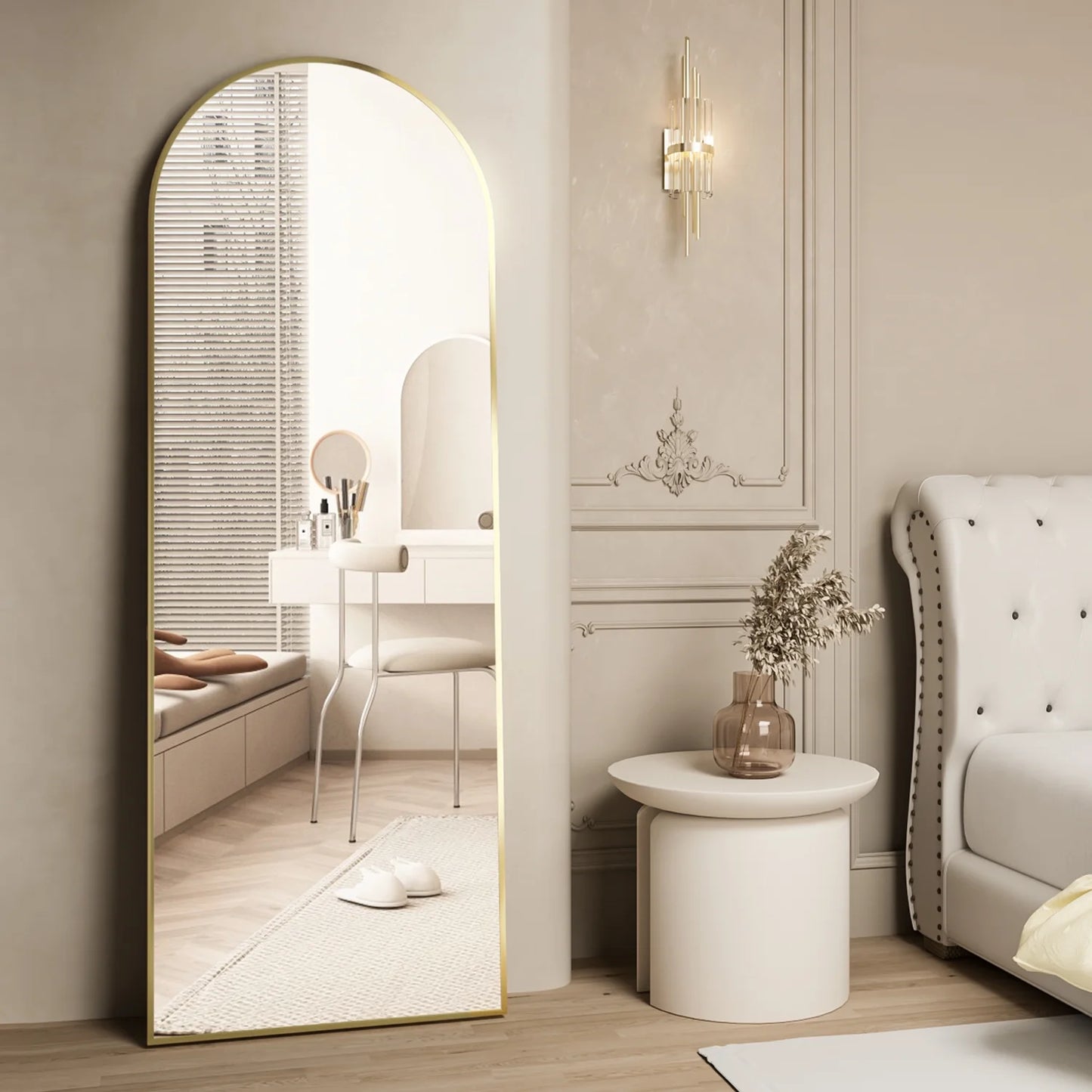 Full Length Mirror 64"X21" Arch Floor Mirror with Stand Arched Mirror Full Body Mirror Gold Standing Hanging or Leaning against Wall for Bedroom Entry