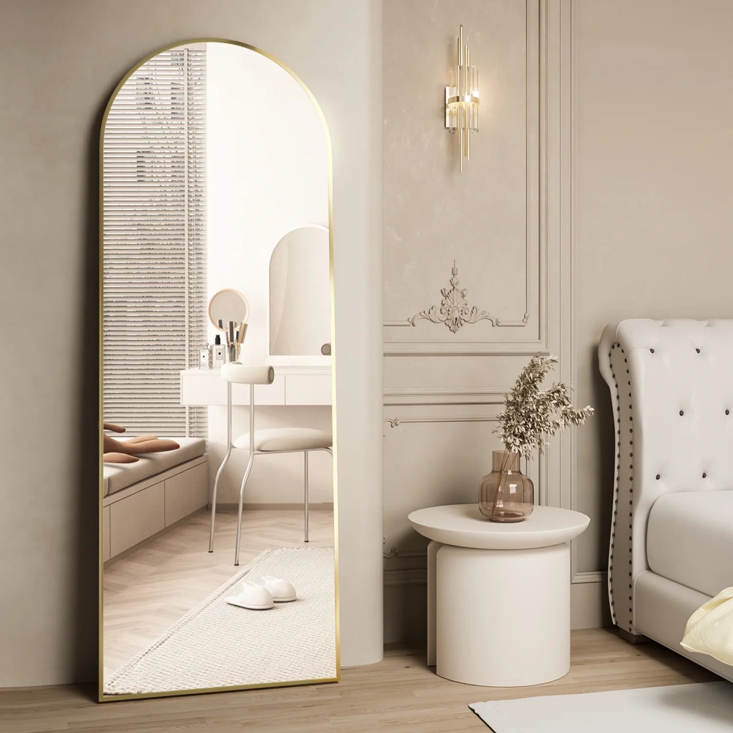 Full Length Mirror 64"X21" Arch Floor Mirror with Stand Arched Mirror Full Body Mirror Gold Standing Hanging or Leaning against Wall for Bedroom Entry