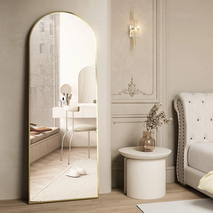 Full Length Mirror 64"X21" Arch Floor Mirror with Stand Arched Mirror Full Body Mirror Gold Standing Hanging or Leaning against Wall for Bedroom Entry