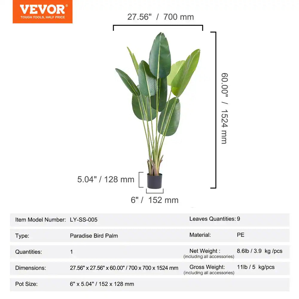 5 Ft. Artificial Birds of Paradise Tree Other Faux Plant Low-Maintenance Plant Lifelike Green Fake Tree
