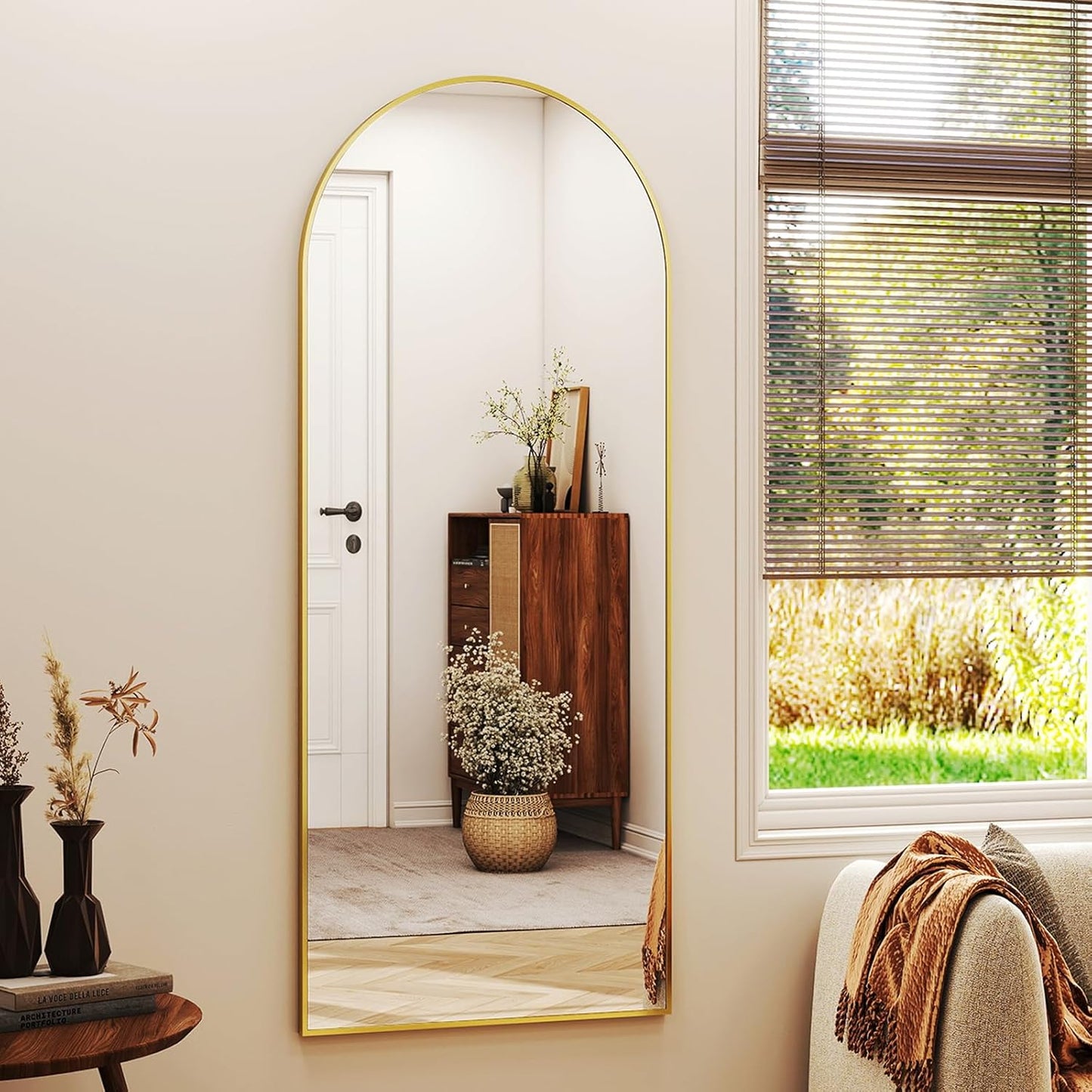 56" X21 Arched Full Length Mirror Floor Mirrors with Aluminum Alloy Frame Free-S
