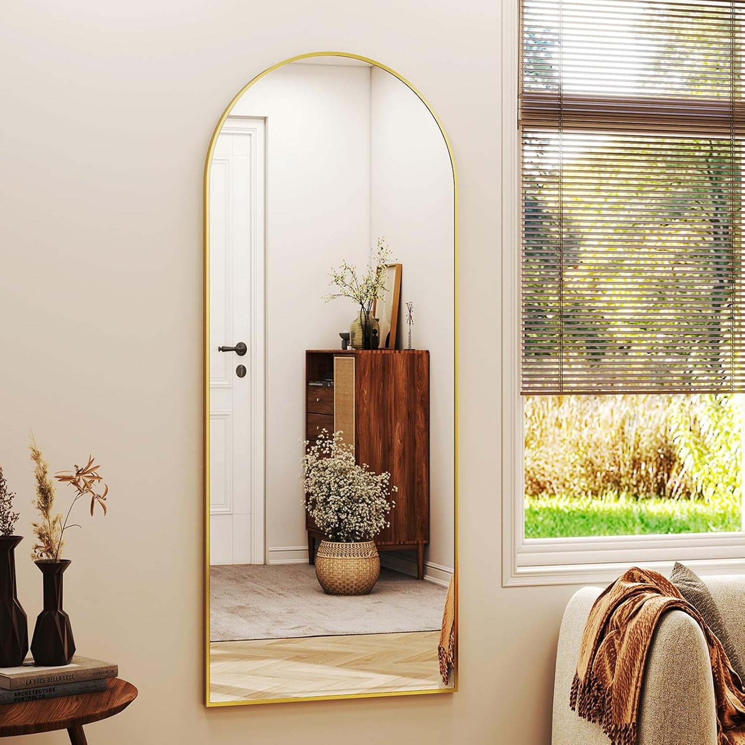 56" X21 Arched Full Length Mirror Floor Mirrors with Aluminum Alloy Frame Free-S