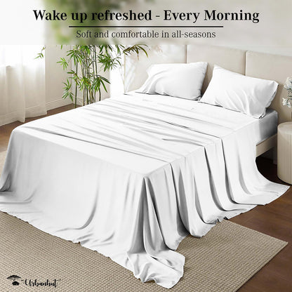700 Thread Count Egyptian Cotton Sheets Full Size, 4Pc Sheet Set Soft Luxury Bed Sheets for Full Size Bed, Sateen Weave Hotel Sheets, 16'' Elasticized Deep Pocket - White