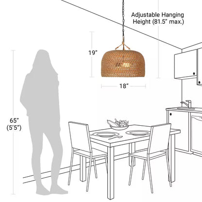 Summerpoint 120-Watt 2-Light Black Shaded Pendant Light with Natural Woven Shade, No Bulbs Included