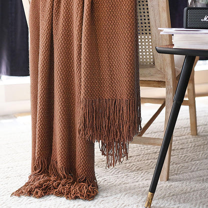Knitted Throw Blanket with Tassels Bubble Textured Lightweight Throws for Couch Cover Home Decor (Caramel, 60X80)