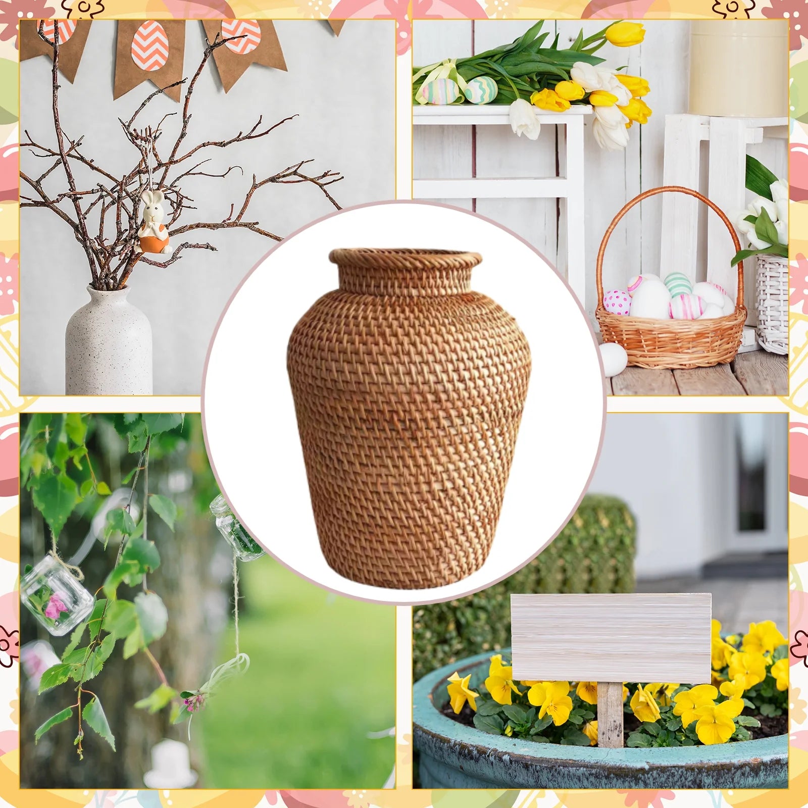 Rattan Vase Flower Pot Holder Plant Storage Wicker Vases Decor