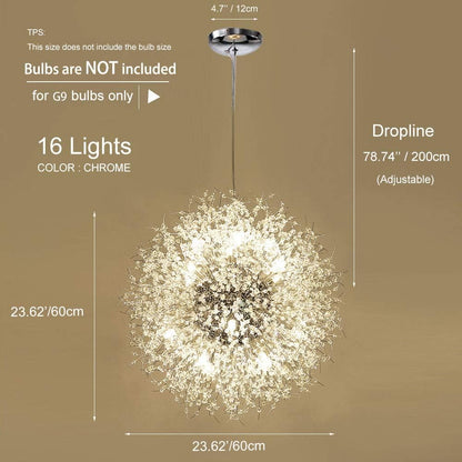 Modern Crystal Chandeliers, Chrome Firework Dandelion Sputnik Chandelier Light Fixture Pendant Lighting for Dining Room, Bedroom, Kitchen, Living Room(16-Light, Chrome)
