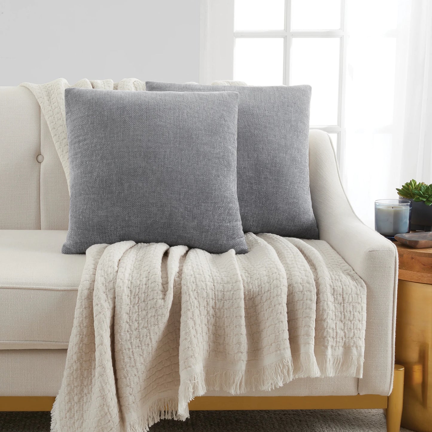 Solid Chenille Decorative Throw Pillow Set, Grey, 18" X 18", 2 Pieces