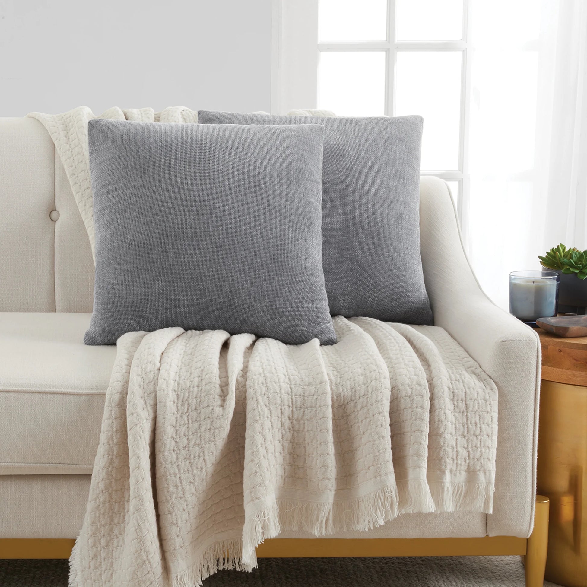 Solid Chenille Decorative Throw Pillow Set, Grey, 18" X 18", 2 Pieces