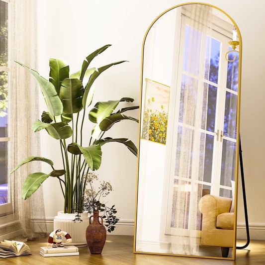 Arched Full Length Floor Mirror 64"X21.1" Full Body Standing Mirror,Gold