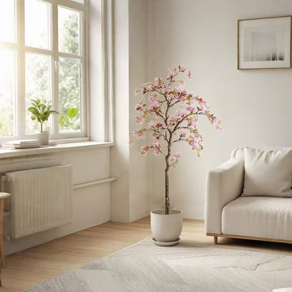 4.6 Ft. Artificial Trees, Realistic Potted Silk Begonia Flower Tree, Faux Artificial Tree in Potted