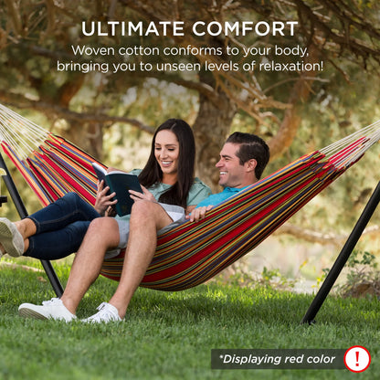 2-Person Brazilian-Style Cotton Double Hammock with Stand Set W/ Carrying Bag - Steel