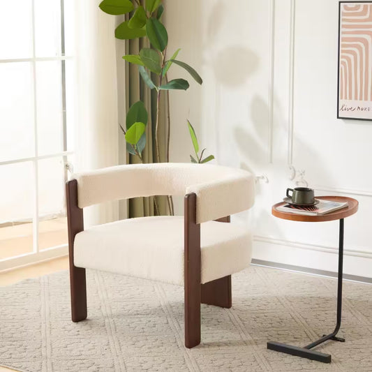 Eryndor Modern Boucle Upholstered Accent Arm Chair, Rubberwood, Beige plus Walnut