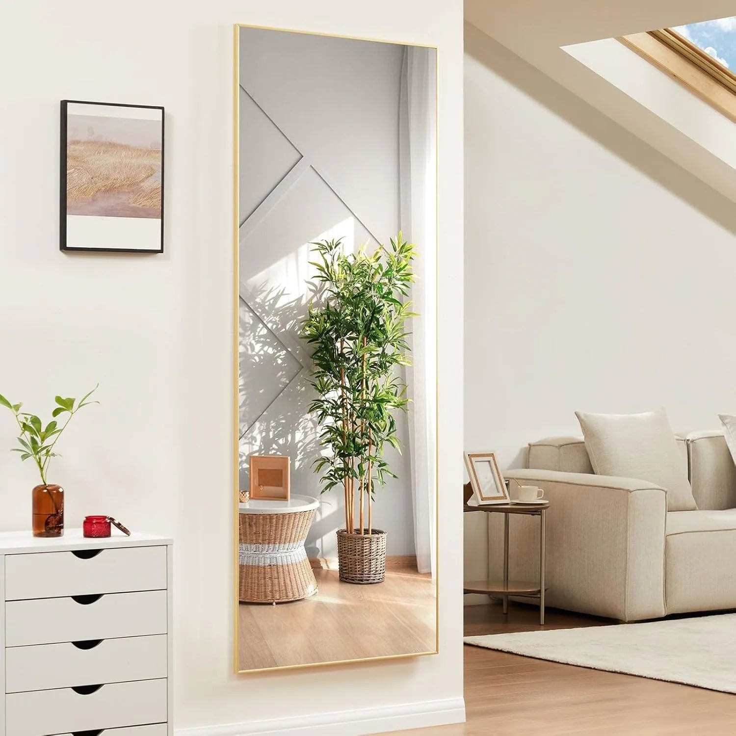 Full Length Mirror with Stand, Floor Mirror with Frame, Full Body Mirrors, Free Standing or Wall-Mounted Mirrors for Living Room
