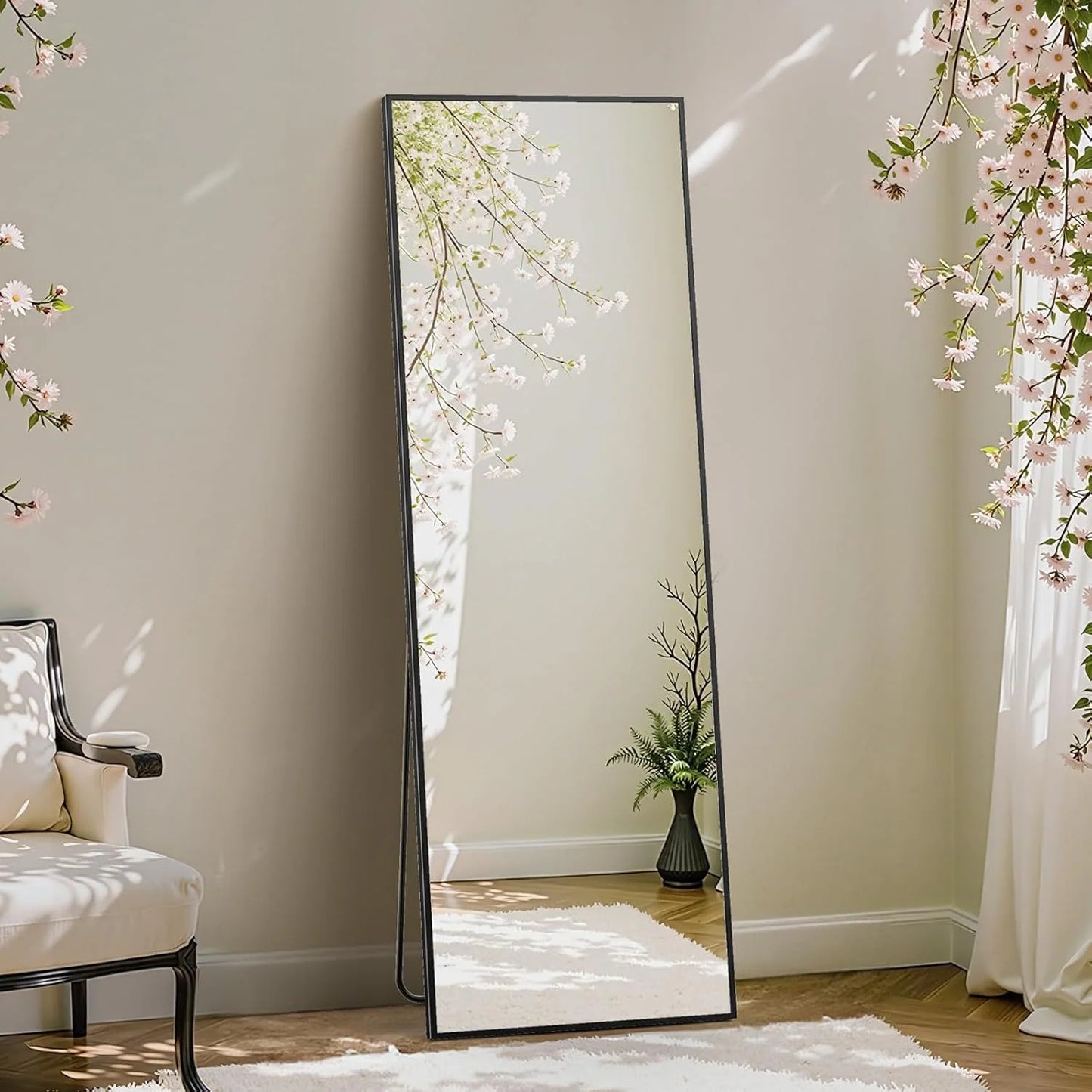 Full Length Mirror with Stand, Floor Mirror with Frame, Full Body Mirrors, Free Standing or Wall-Mounted Mirrors for Living Room