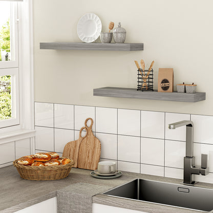 24X6 Walnut Gray Floating Shelves for Wall, Wood Hanging Shelves up to 20Lbs for Bedroom, Bathroom, Kitchen(Set of 2)
