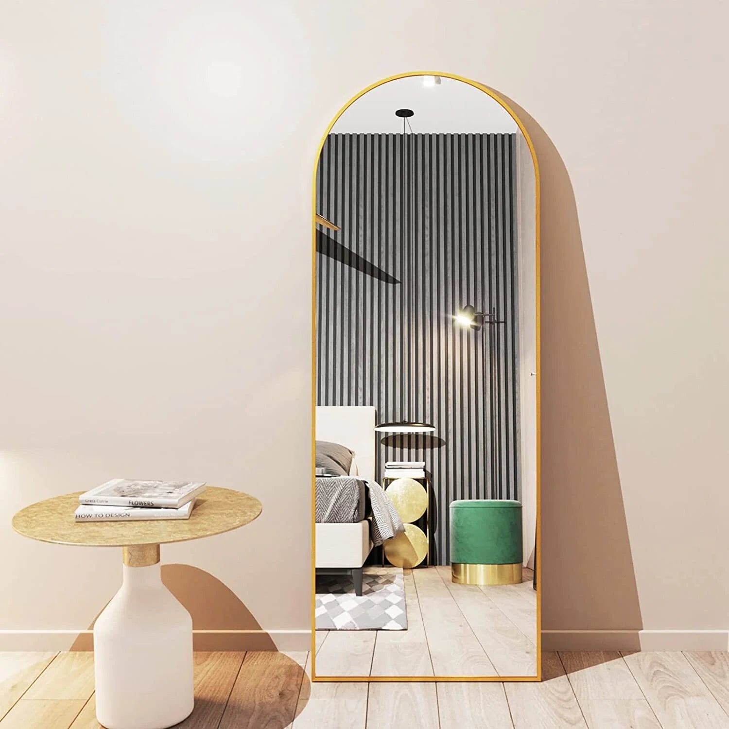 Arched Full Length Floor Mirror 64"X21.1" Full Body Standing Mirror,Gold