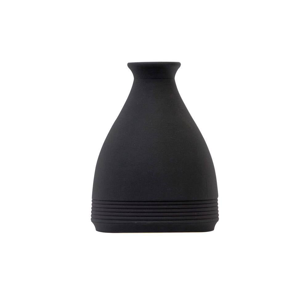 10 In. Cone Stone Vase Black Matte
