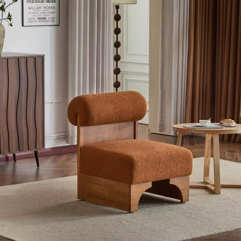 Modern Boucle Lounge Chair, Solid Wood Frame, Rolled Backrest, Soft Durable Boucle Upholstery, Perfect for Living Room,
