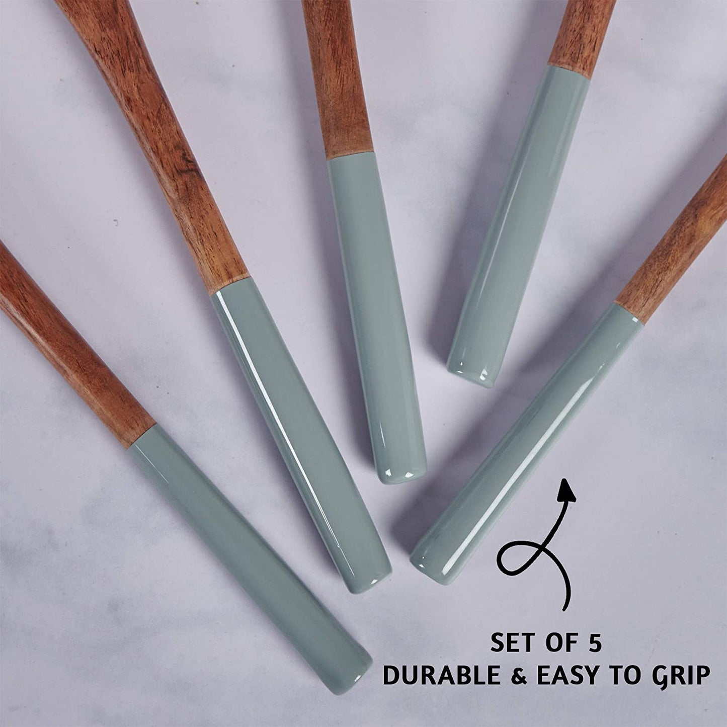 Wooden Spoons for Cooking, Set of 5 Wooden Utensils for Cooking, Nonstick Wooden Cooking Utensils, Kitchen Utensil Sets with Wooden Spoon Sets and Wooden Spatula - Gray/Grey