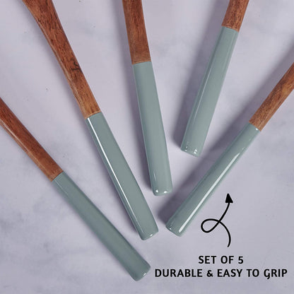 Wooden Spoons for Cooking, Set of 5 Wooden Utensils for Cooking, Nonstick Wooden Cooking Utensils, Kitchen Utensil Sets with Wooden Spoon Sets and Wooden Spatula - Gray/Grey