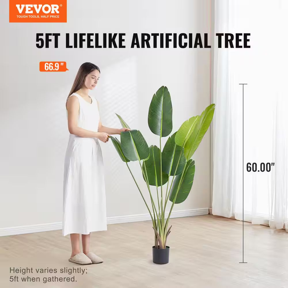 5 Ft. Artificial Birds of Paradise Tree Other Faux Plant Low-Maintenance Plant Lifelike Green Fake Tree