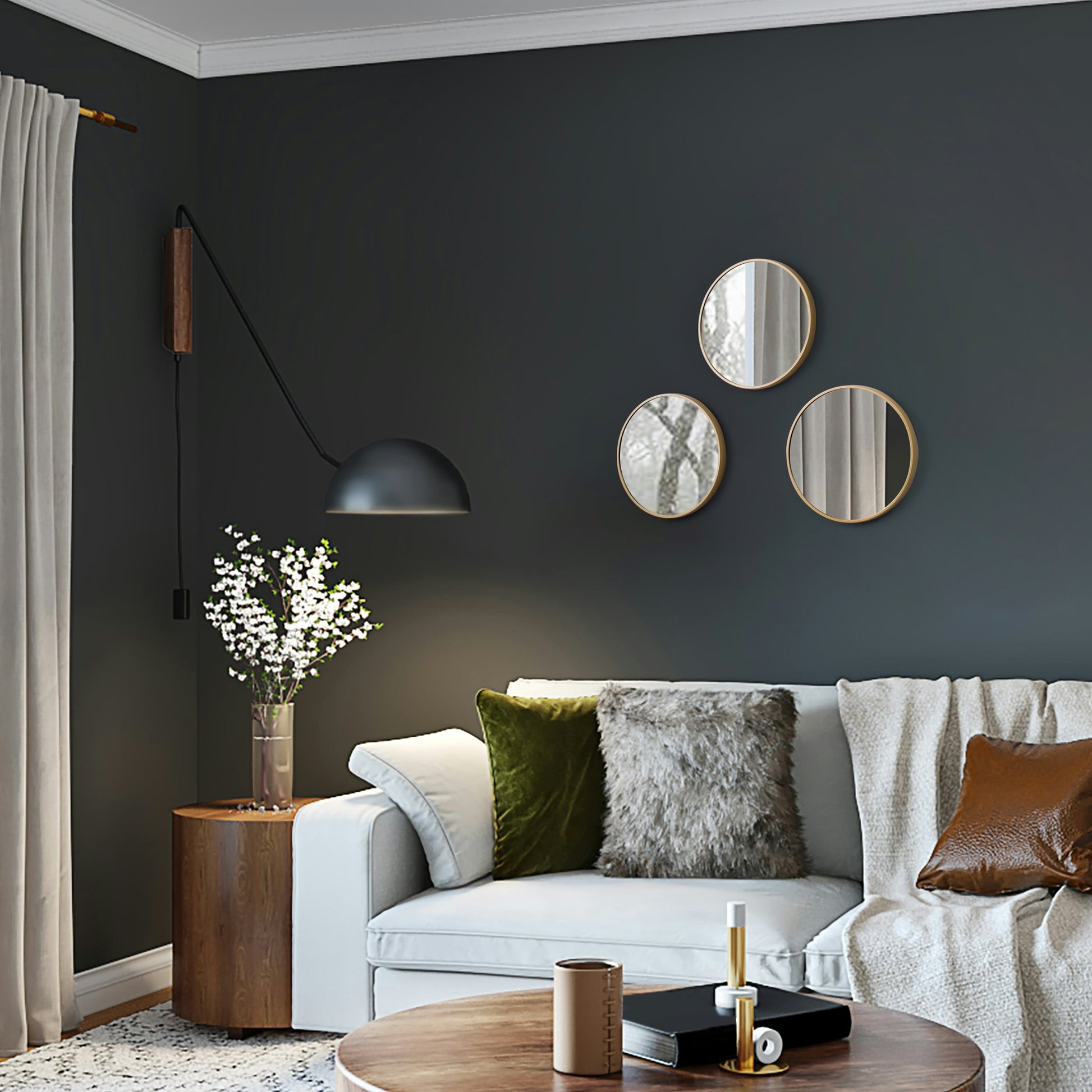 Gold round Small Decorative Wall Mirror Set, Set of 3 Multipack Mirrors