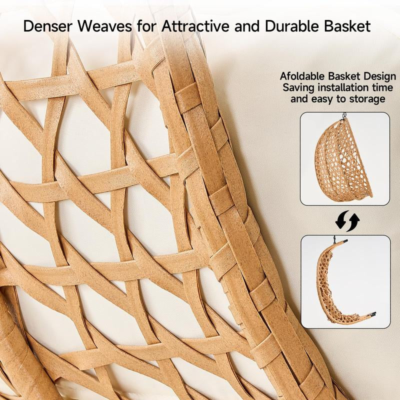 ONBRILL Double Hanging Egg Chair with Stand, Bohemian Knot Style Hammock Swing Chair, Foldable Basket & Denser Weaves, 650 Lbs Capacity Loveseat with UV Resistant Cushion for Patio, Backyard【Holidayhaul】
