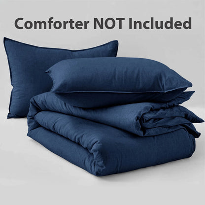 Duvet Cover Set Soft Washed Microfiber Duvet Cover 3 Pieces King Navy Blue