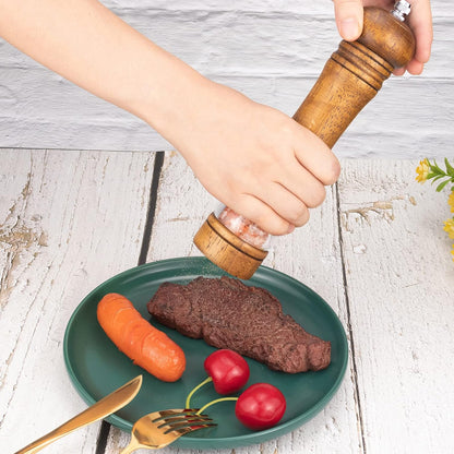 Pepper Grinder, Wood Salt and Pepper Mills Set, Classic Manual Spice Grinder Refillable Salt Mill Sets with Acrylic Visible Window Adjustable Ceramic Grinding Rotor 8 Inch 2 Pack