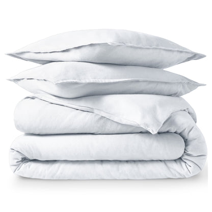 Flannel Duvet Cover Set - 100% Flannel Cotton - Double Brushed - Full/Queen, White