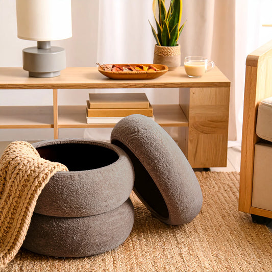 Boucle Cloud Storage Ottoman, Taupe