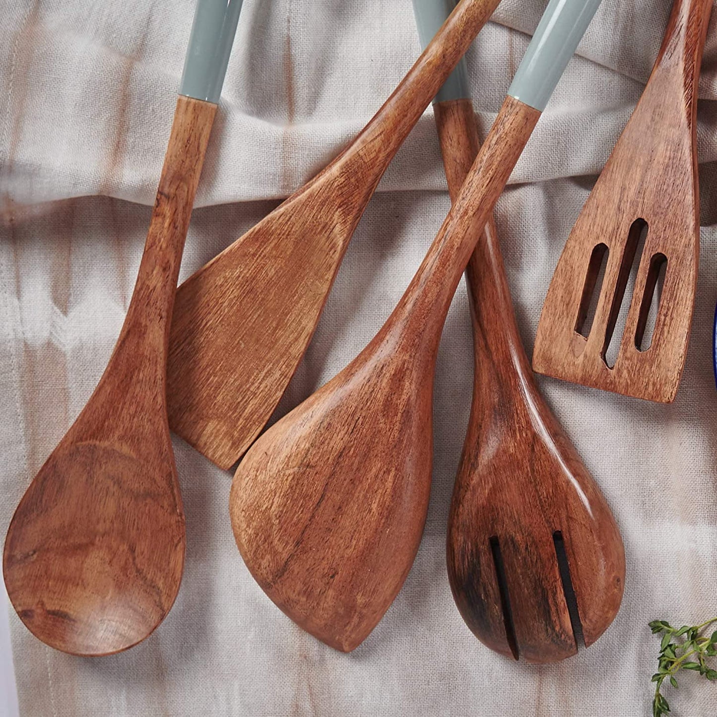 Wooden Spoons for Cooking, Set of 5 Wooden Utensils for Cooking, Nonstick Wooden Cooking Utensils, Kitchen Utensil Sets with Wooden Spoon Sets and Wooden Spatula - Gray/Grey