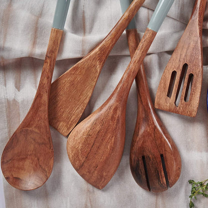 Wooden Spoons for Cooking, Set of 5 Wooden Utensils for Cooking, Nonstick Wooden Cooking Utensils, Kitchen Utensil Sets with Wooden Spoon Sets and Wooden Spatula - Gray/Grey