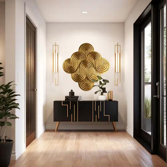 31.1 In. X 30.5 In. Gold Decorative Waves Wall Metal Work