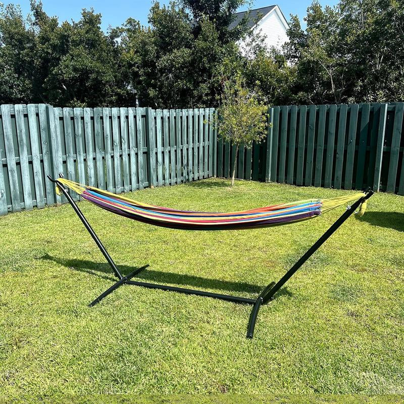 Double Hammock with Stand Included 450Lb Capacity Steel Stand, Premium Carry Bag Included and Two anti Roll Balance Beam