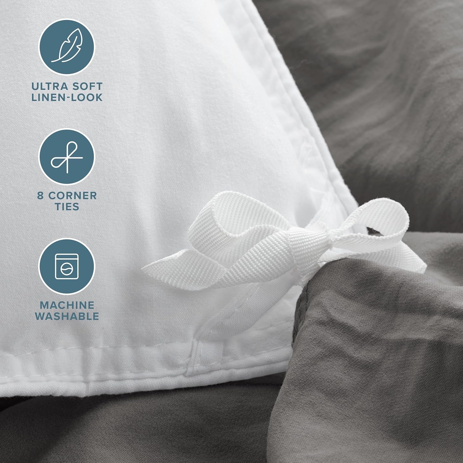 Microfiber Duvet Cover Set - Ultra Soft Washed Microfiber - Oversized Queen Size - Linen-Like Look - Easy Care - Breathable Fabric - Our Softest Duvet Cover Set (Oversized Queen, Grey)