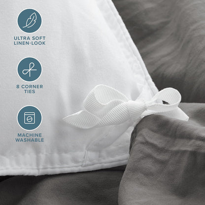 Microfiber Duvet Cover Set - Ultra Soft Washed Microfiber - Oversized Queen Size - Linen-Like Look - Easy Care - Breathable Fabric - Our Softest Duvet Cover Set (Oversized Queen, Grey)